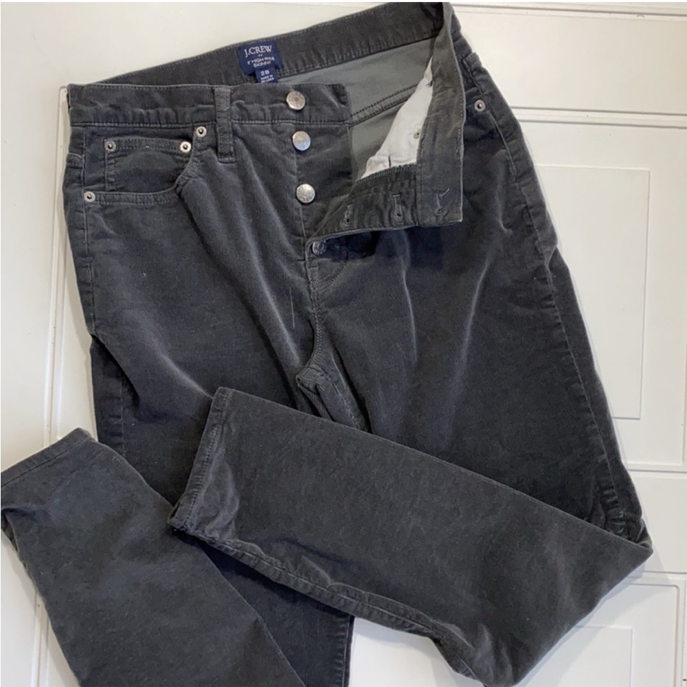 J. Crew 9” High Rise‎ Skinny Button Fly Corduroy Gray Jeans Size 28